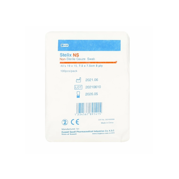 KSP Stelix Non Sterile Gauze Swab 8Plys 7.5x7.5Cm 100'S