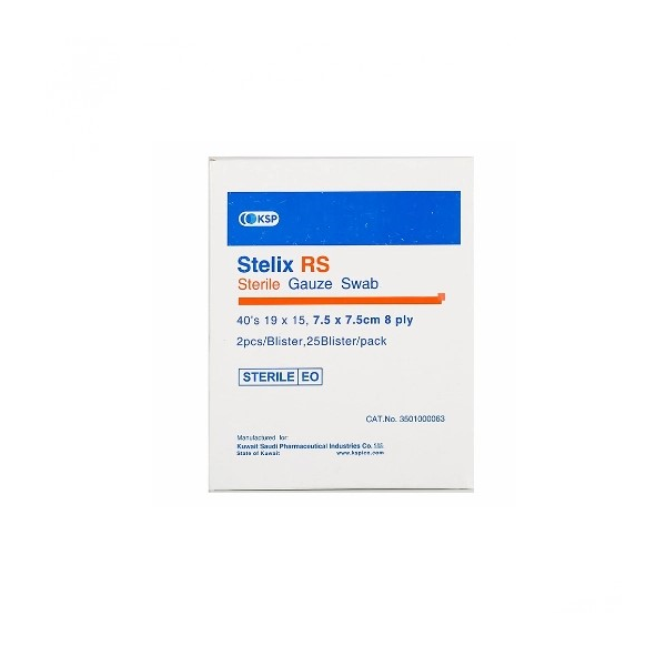 KSP Stelix Sterile Gauze Swab 8Ply 7.5×7.5 Cm 40'S