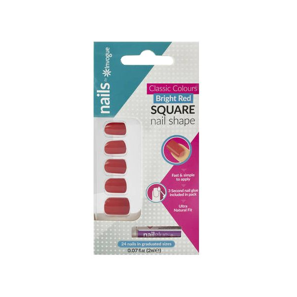 Invogue Bright Red Square 24 Nails