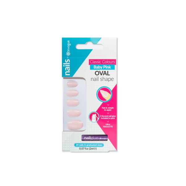 Invogue Coloured Baby Pink Oval 24 Nails