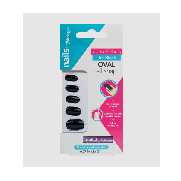Invogue Jet Black Oval 24 Nails